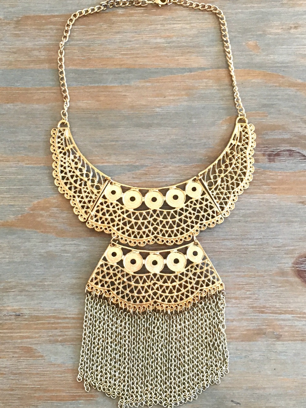 Gold Chain Fringe Statement Necklace, Festival Necklace